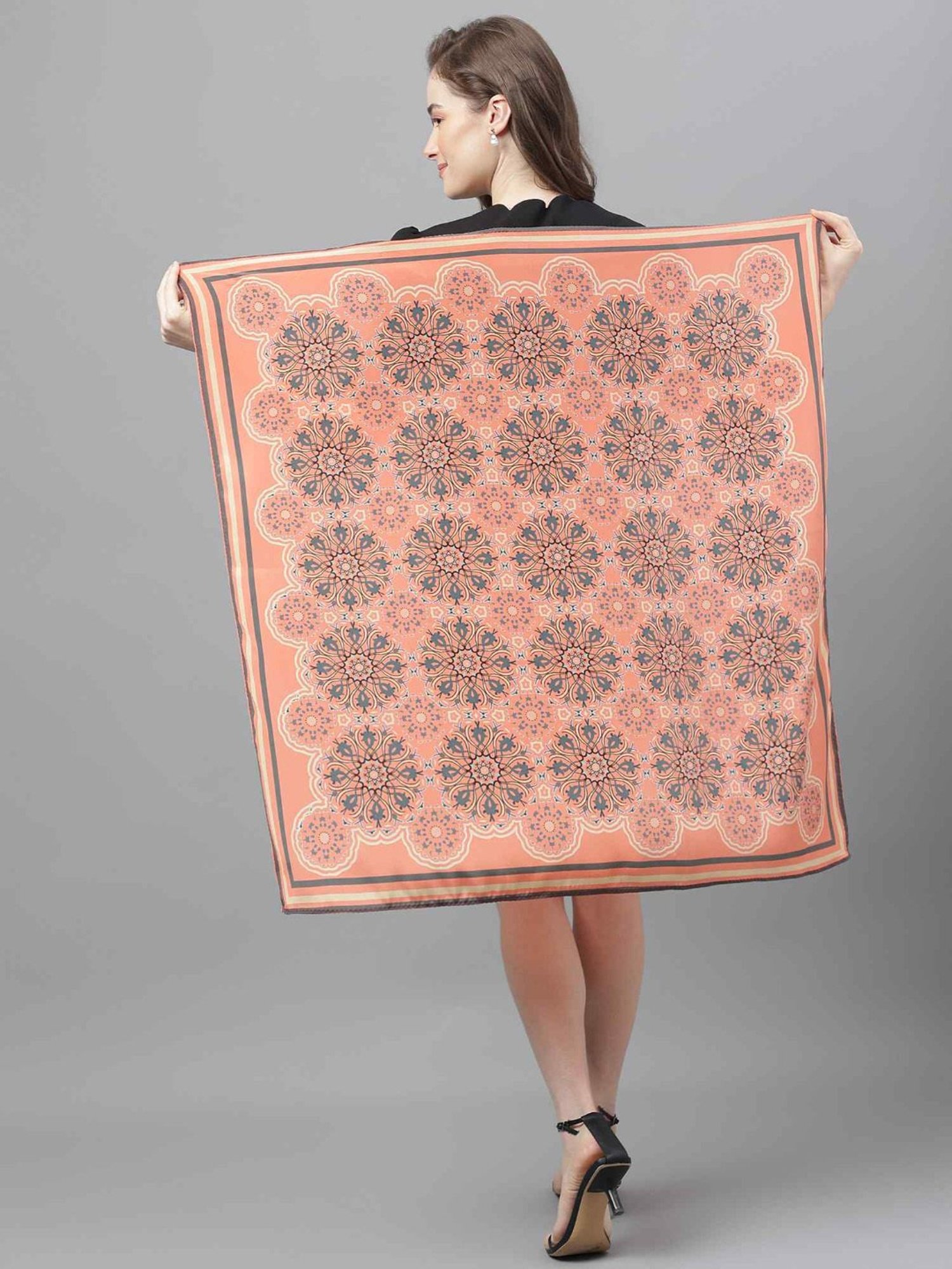 Tossido Peach Geometric Scarf & Bag Scarf Set