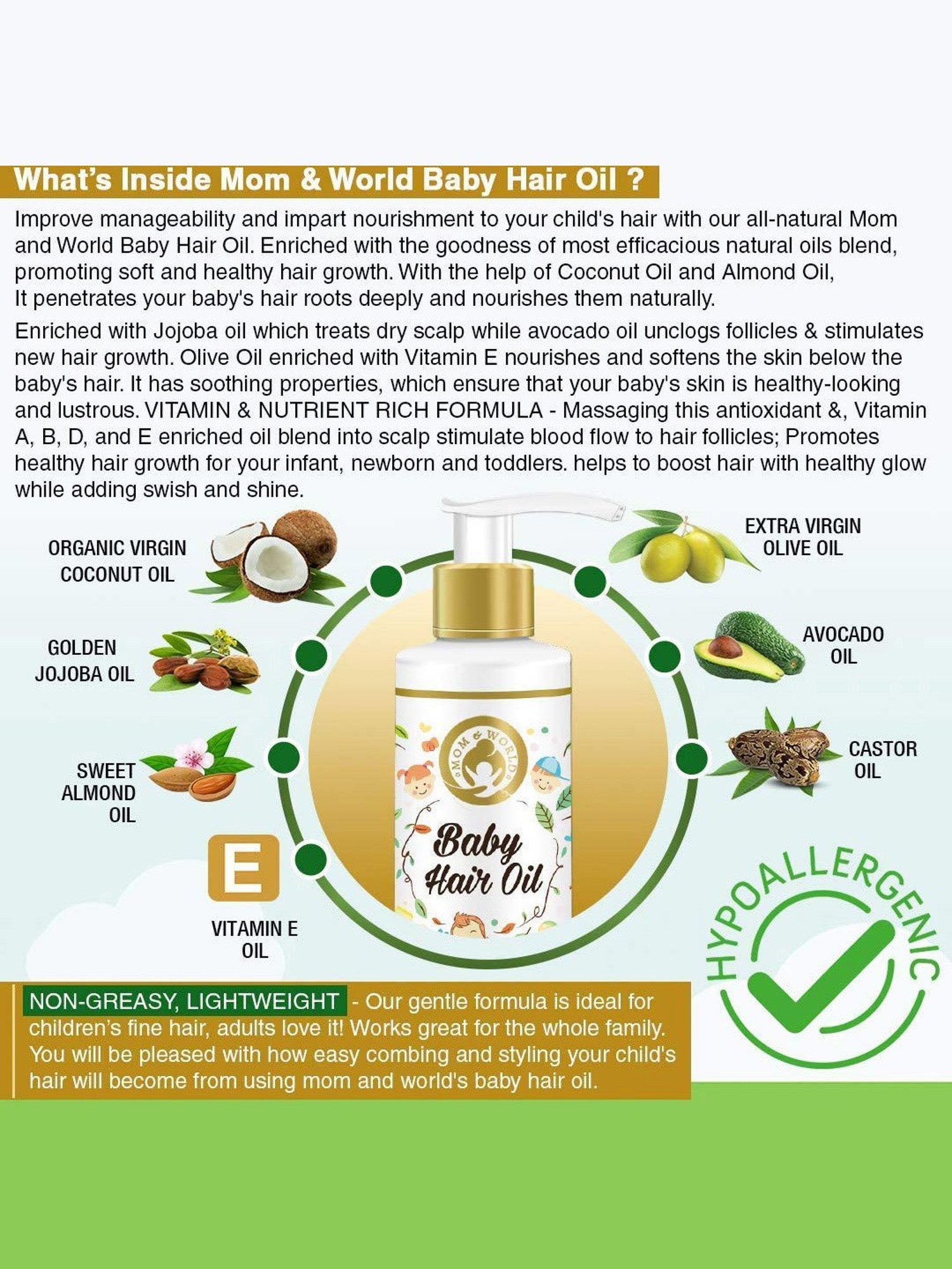 Mom & World Baby Organic & Cold Pressed Hair Oil - 200 ml