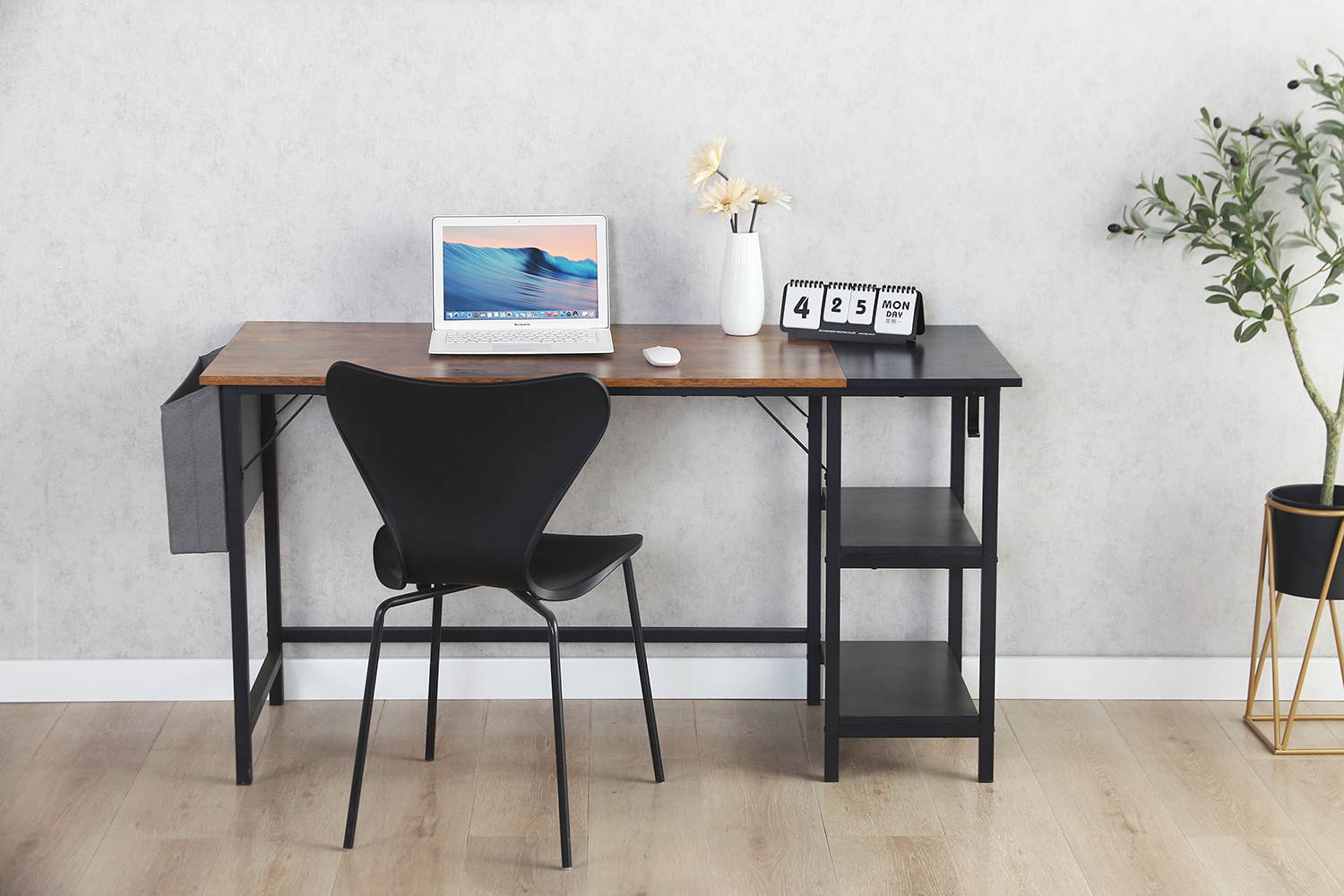 wooden compute desk ,metal frame ,suit for home office,Brown