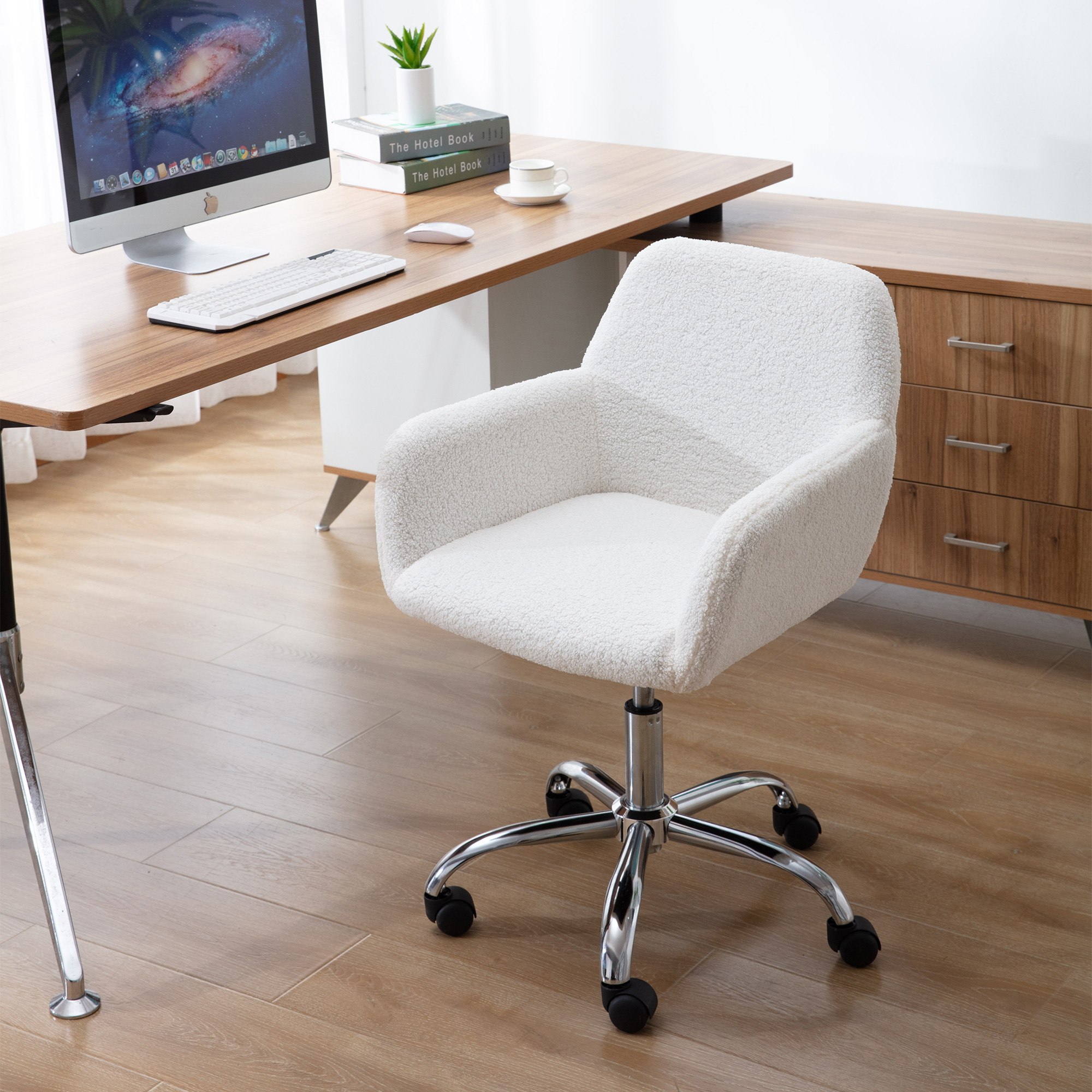 Rustic Sherpa Office Chair, Ivory