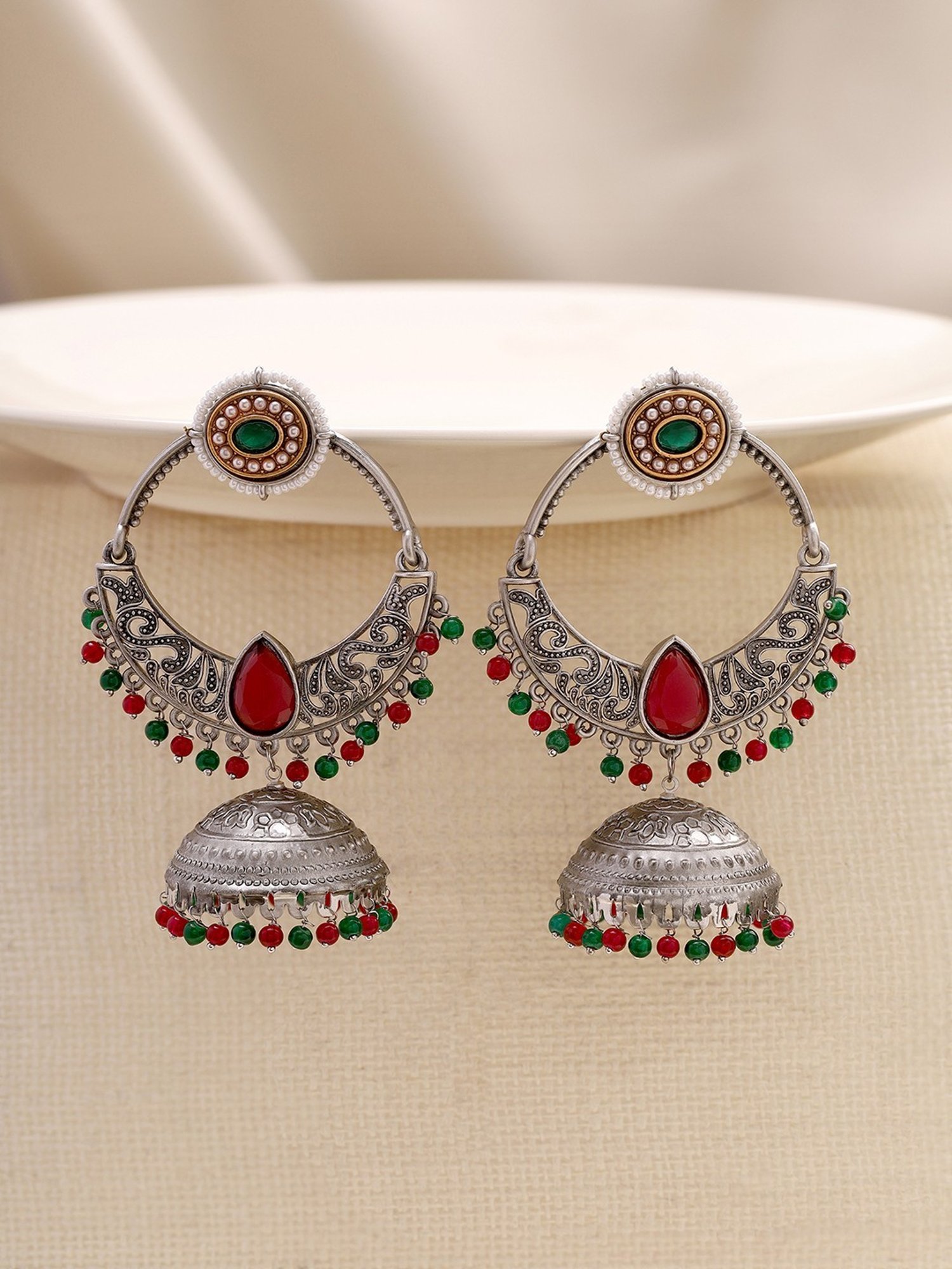 Priyaasi Pink Stoned Jhumki Earrings
