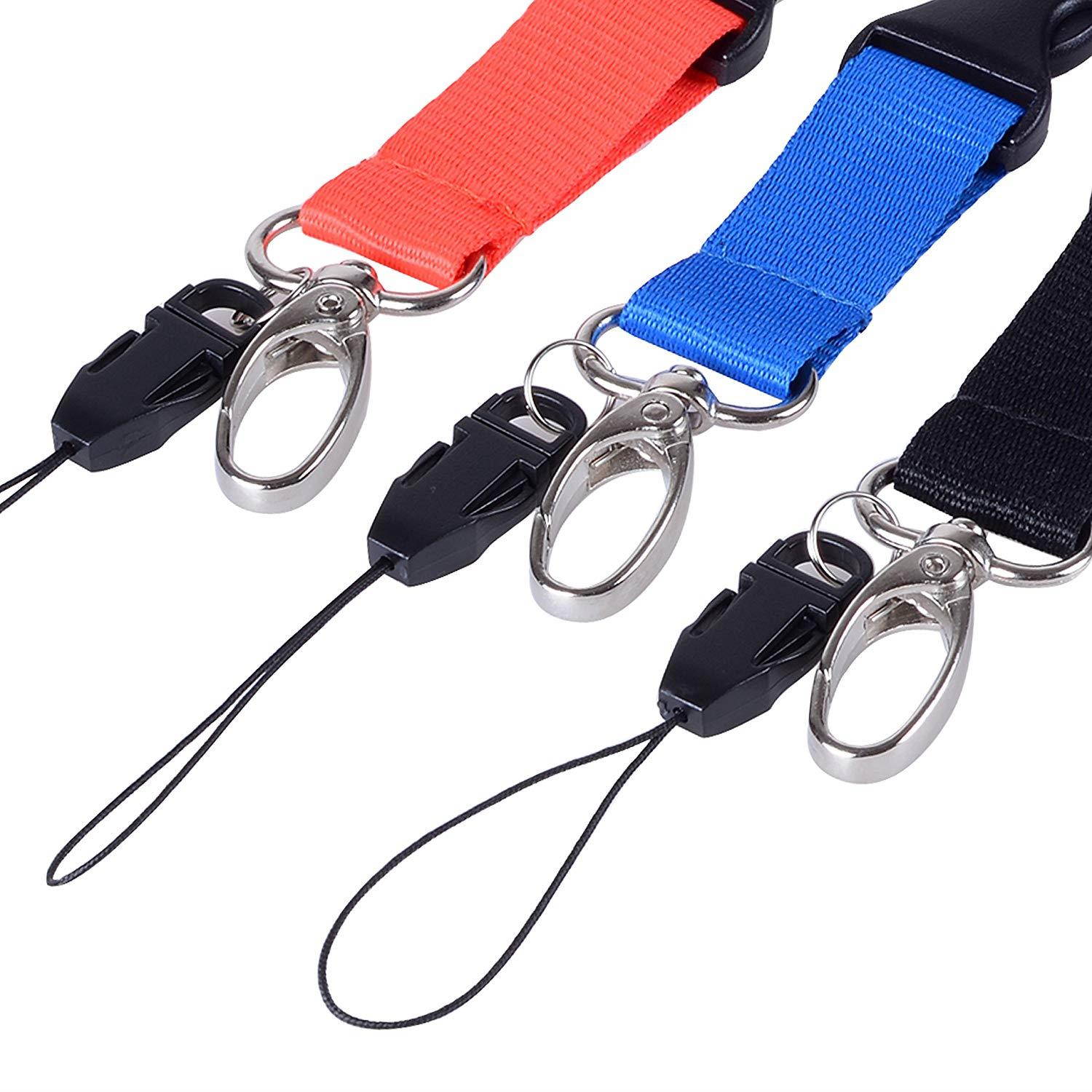 Office Lanyard, Wisdompro 3pcs 23" Premium Polyester Neck Strap Lanyard with Oval Clasp & Detachable Buckle for Phone, Camera, iPod, USB, Key, Keychain, ID Name Tag Badge Holder-Red/Black /Blue