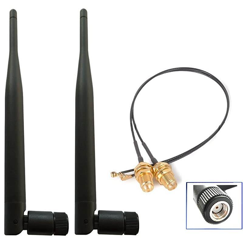 2 x 6dBi 24GHz 5GHz Dual Band WiFi RPSMA Antenna + 2 x 20cm UflIPEX Cable for Wireless Routers Mini PCIe Cards Network Extension Bulkhead Pigtail PCI WiFi WAN Repeater