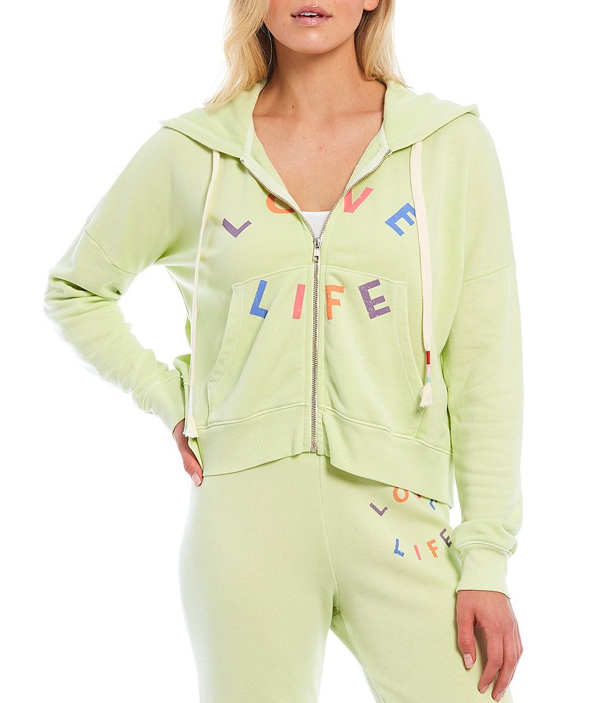 Splendid Knit Zip Up Drawstring Hoodie