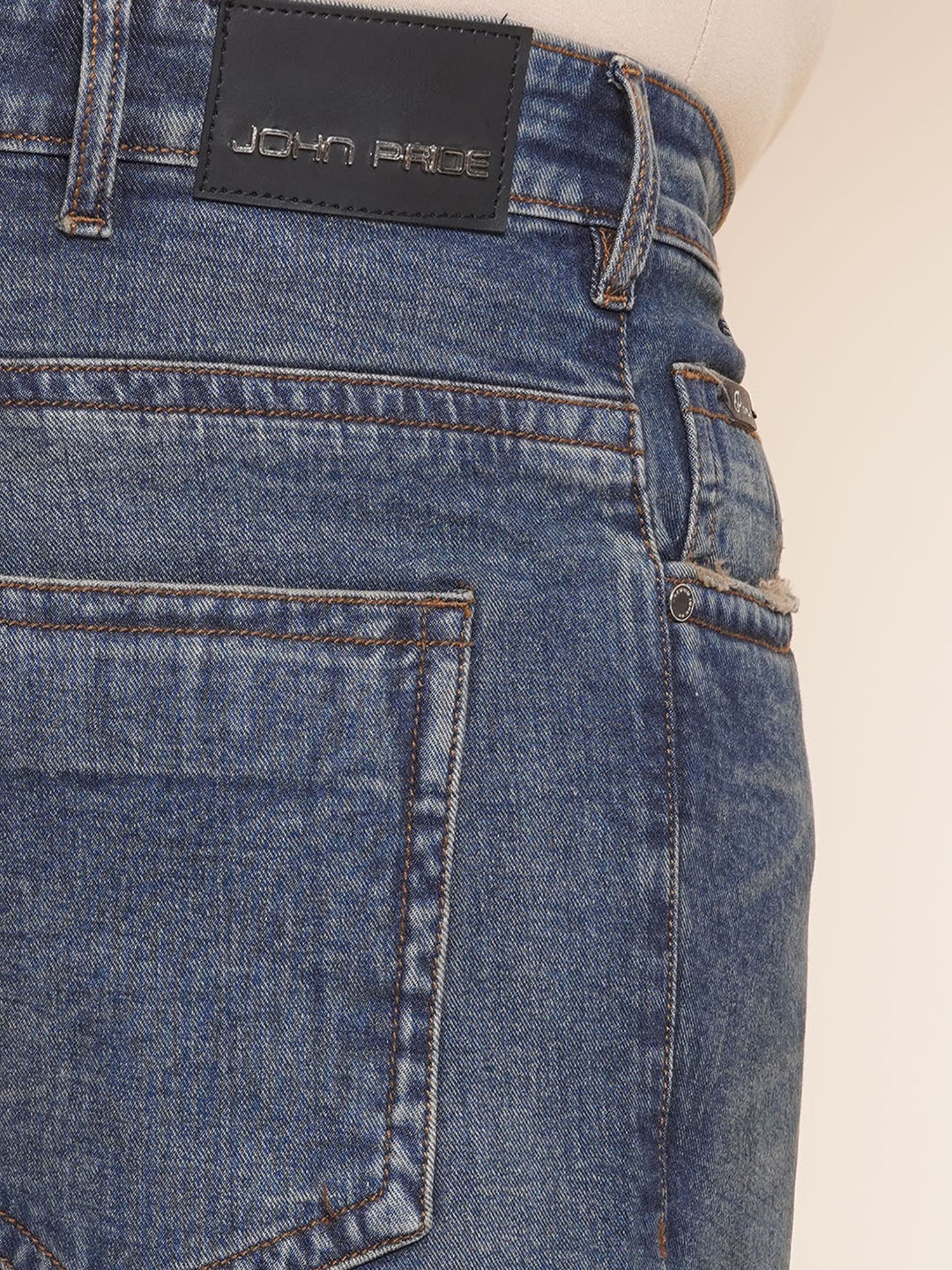 John Pride Blue Regular Fit Lightly Washed Plus Size Jeans