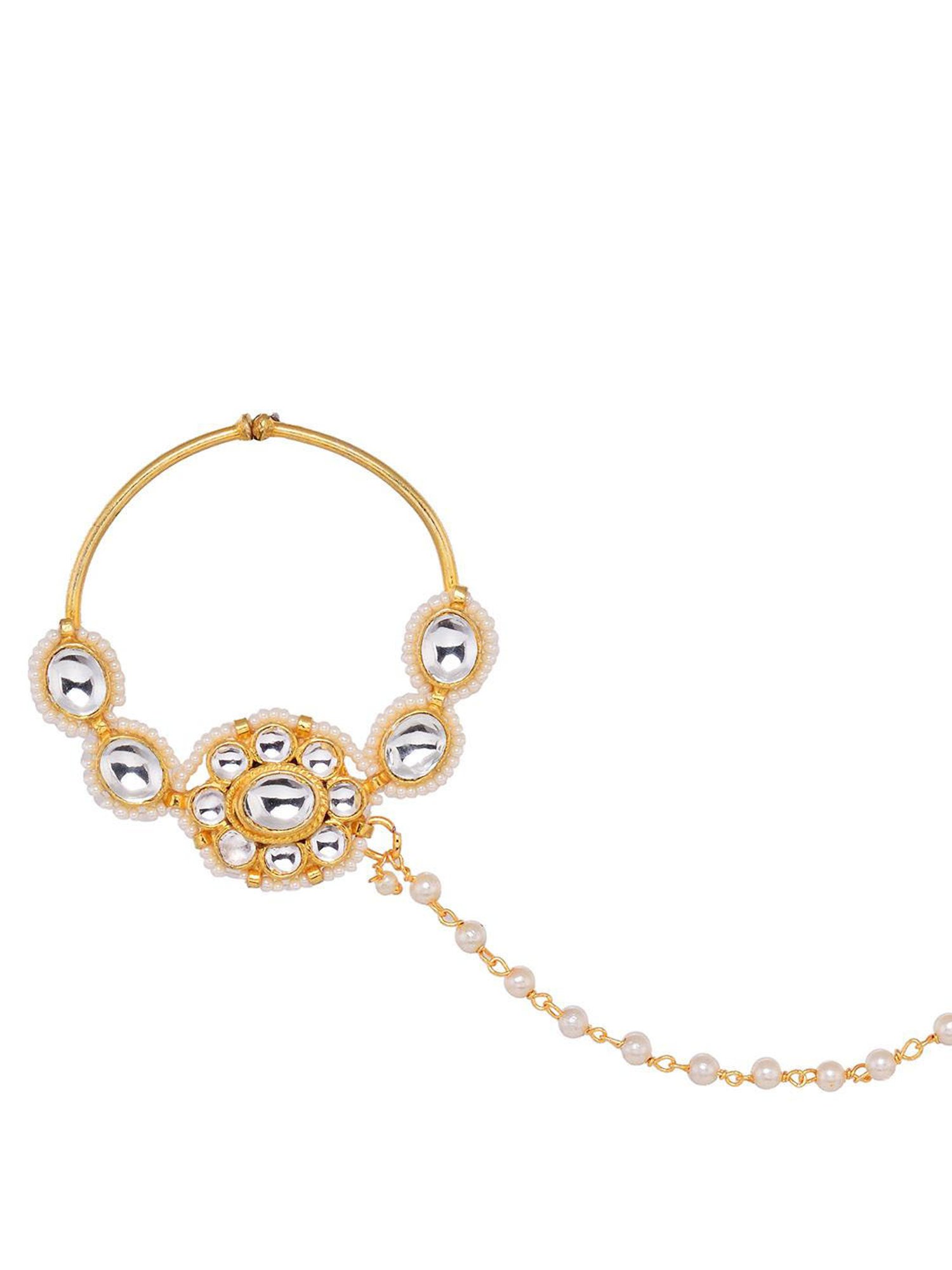 Saraf Rs Jewellery Gold Plated White Kundan Studded Floral Design Nath For Modern Brides