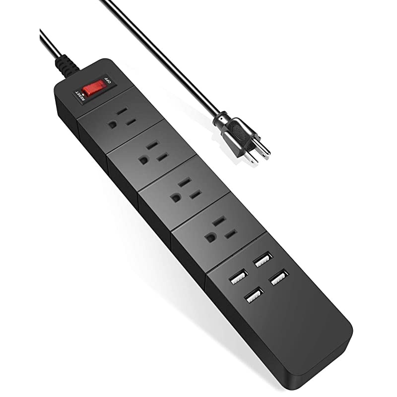 USB Power Strip, 4 USB Ports & 4 Outlets, Fast Charging, White 5.5 ft Cord, 1875W/15A Protector for Desktop, Home, Office & Nightstand Charging Station -