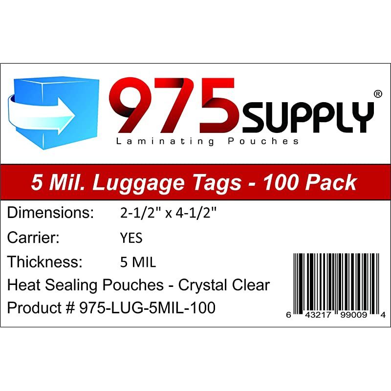 Luggage Tag 5 Mil Laminating Pouches with Loops, 2.5 x 4.25 inches , 100 per Box