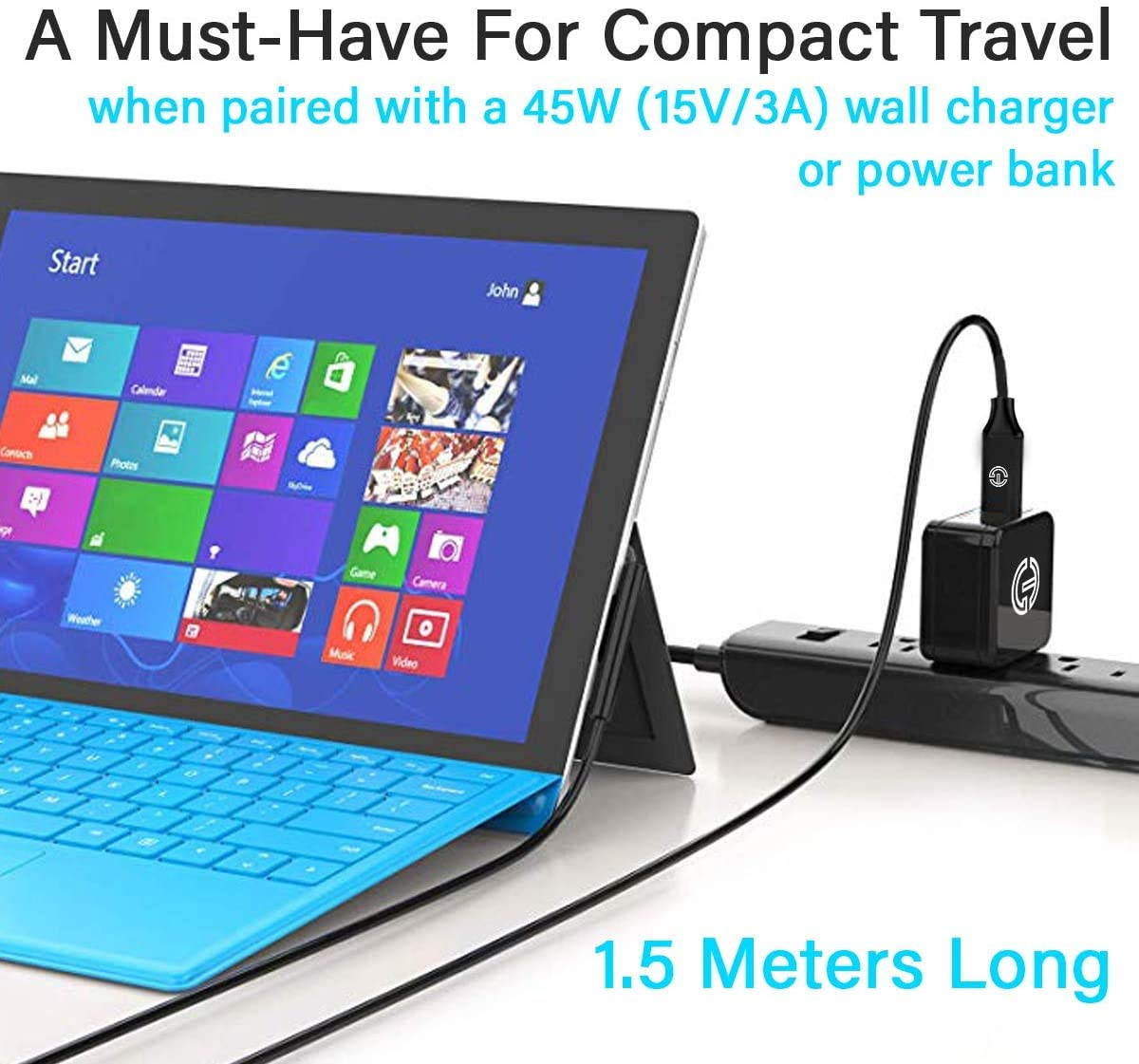 J-Go Tech Original Surface Connect To USB-C Charging Cable 15V/3A with CE and ROHS Safety Certificates (For Microsoft Surface Pro 3/4/5/6 Surface Book 1 Surface Go Surface Laptop 1/2)