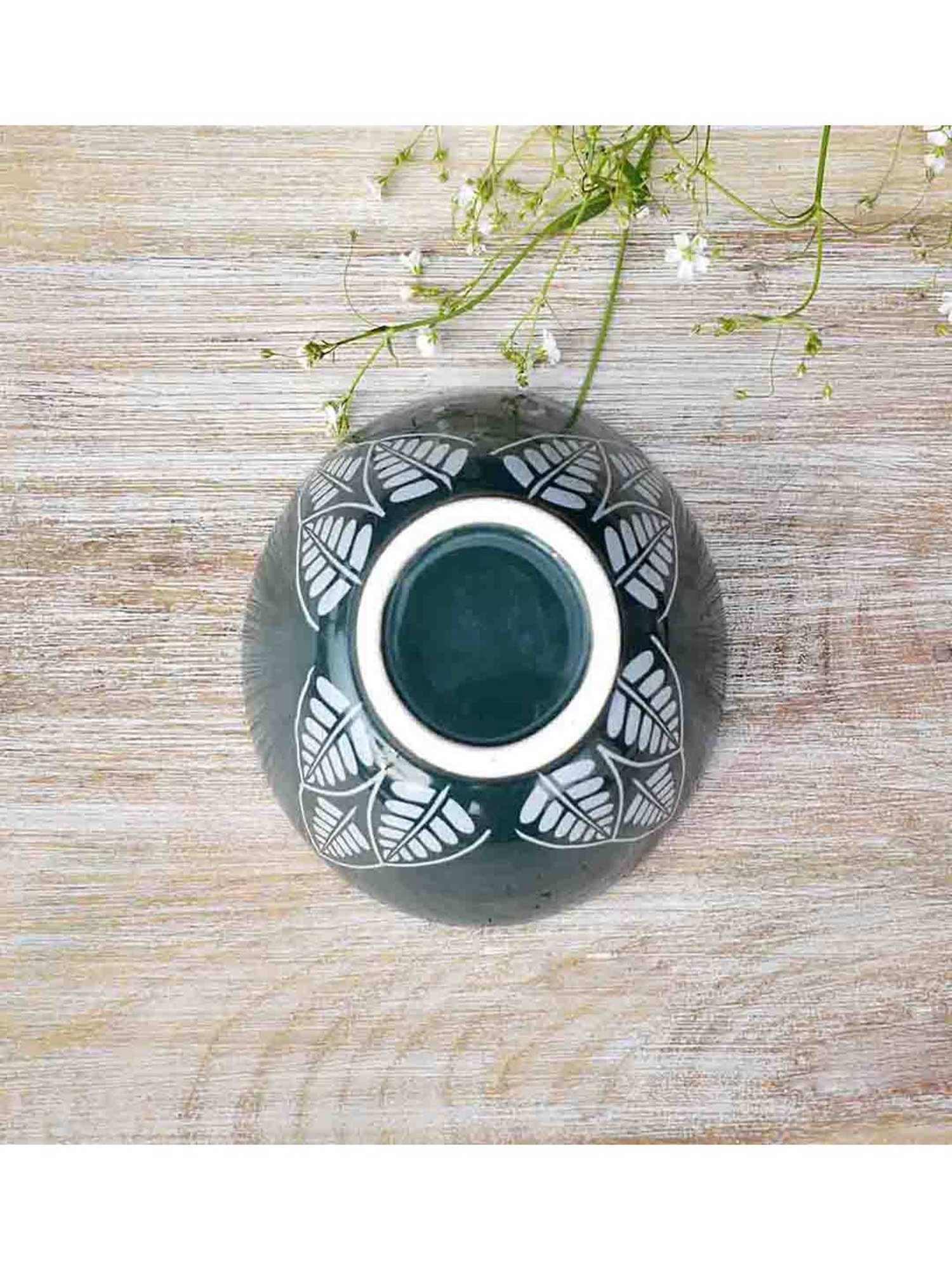 Fanusta Bahaar Green Ceramic Condiment Bowl (50 ml) - Set of 1