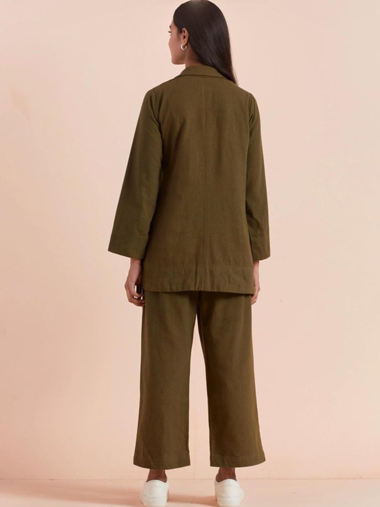 Priya Chaudhary Olive Yasha Twill Cotton Top With Pants - Set Of 2