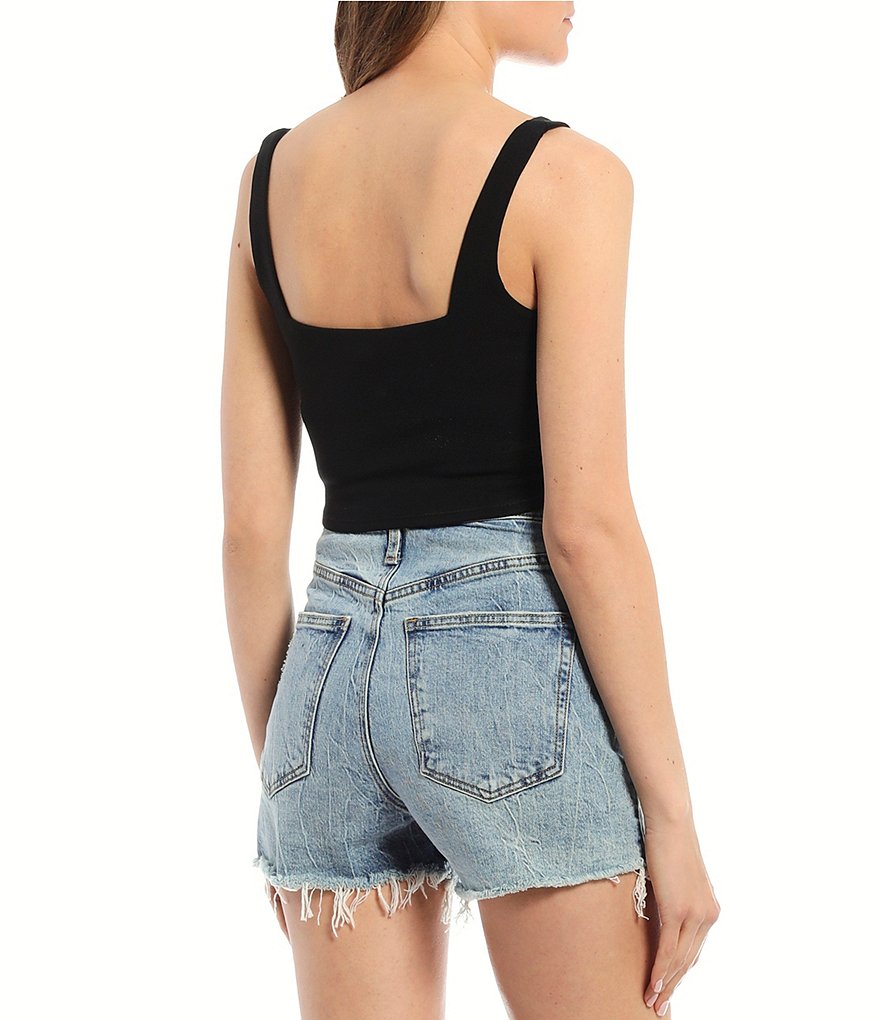 June & Hudson Floral Asymmetrical Button Front Tank Top