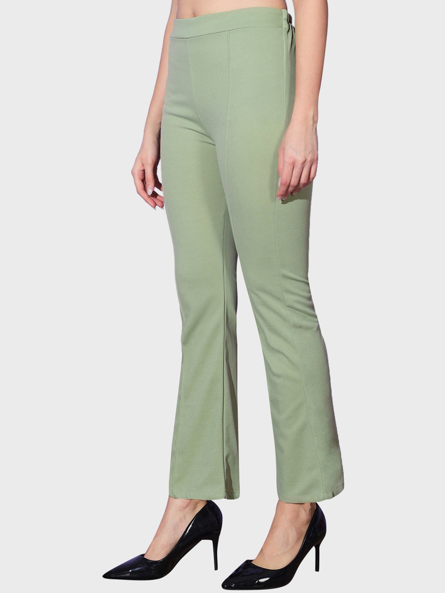 BUYNEWTREND Green Mid Rise Trousers