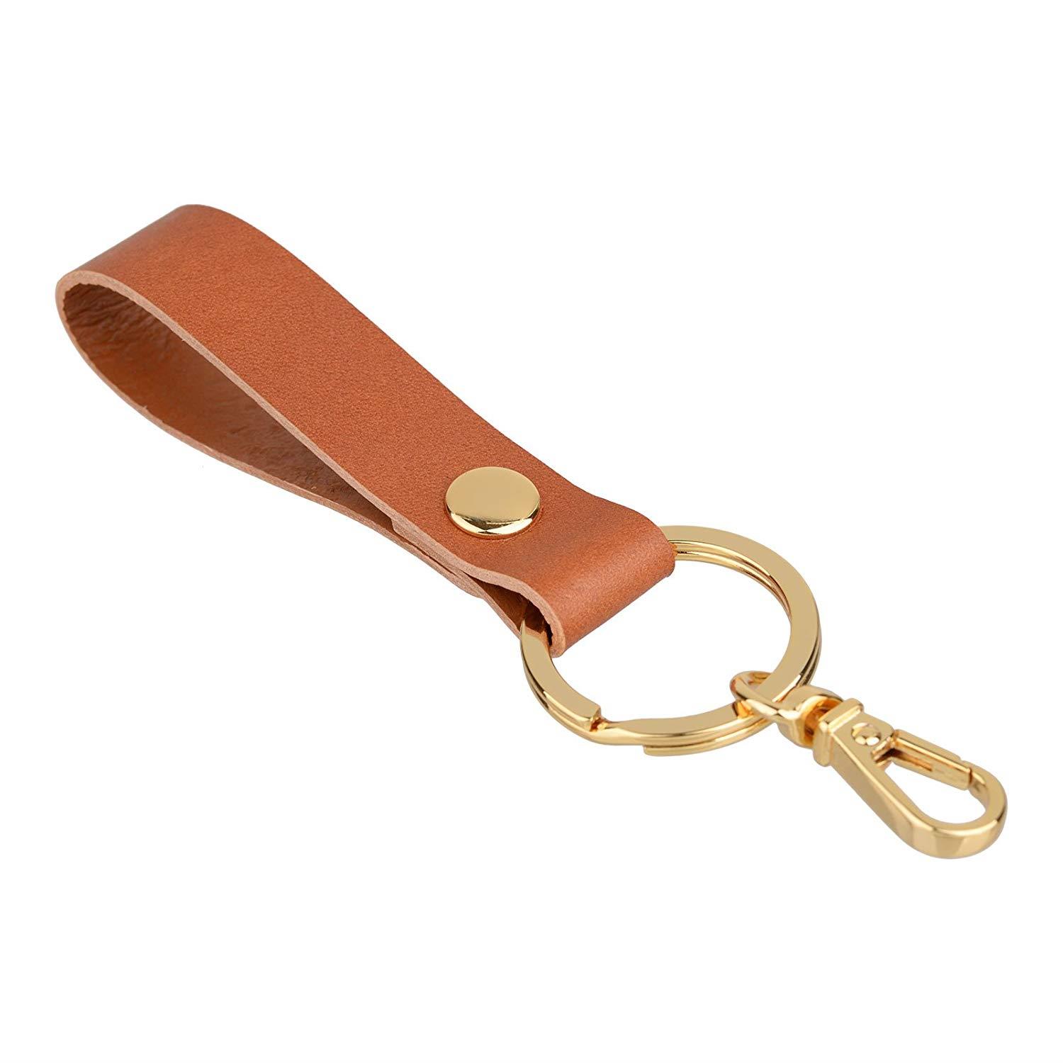 Richbud Vegetable Leather Keychain POB Lobster Snap Gold Handcraft Key Ring Lanyard Handmade (Tan)