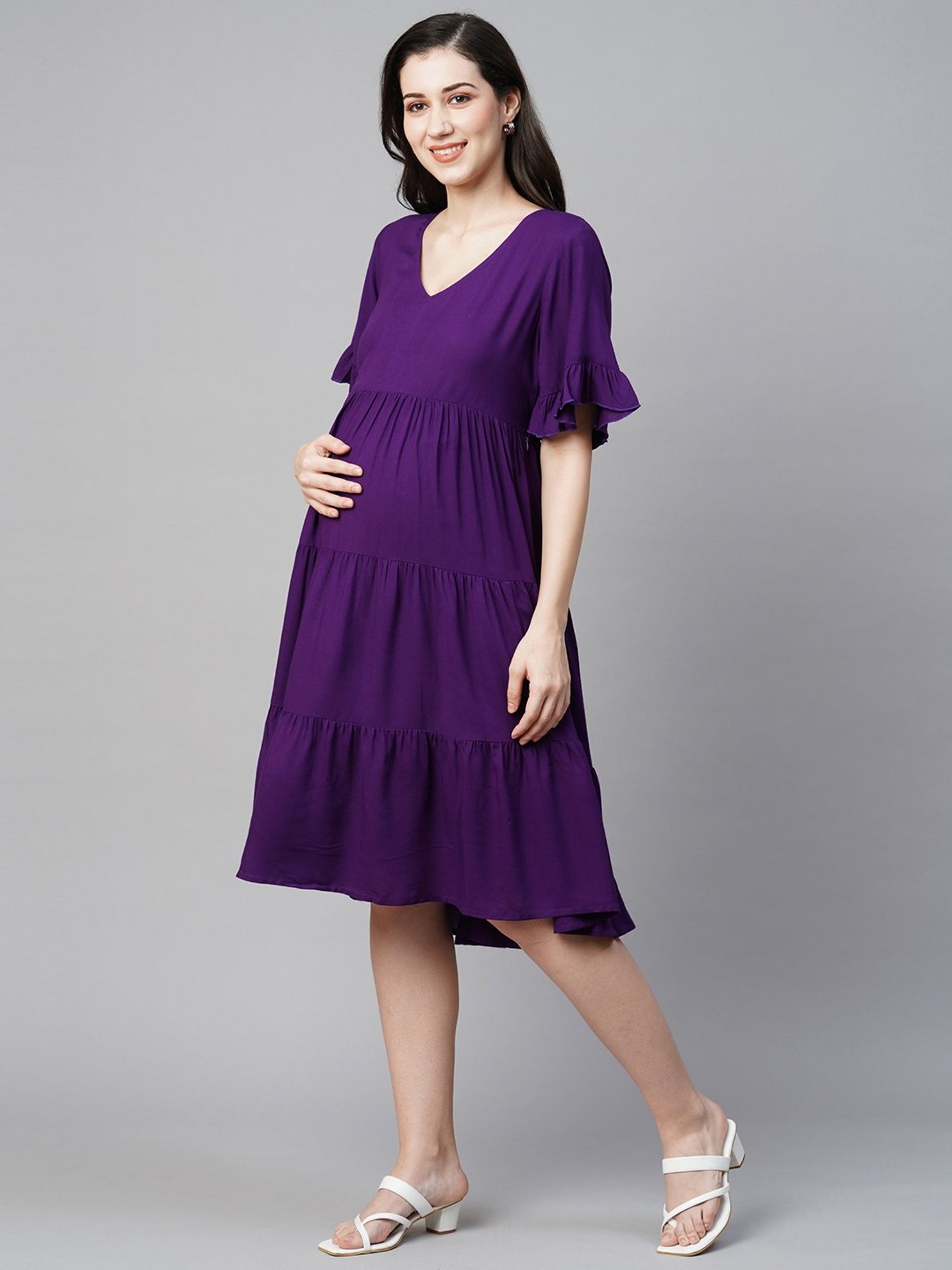 MomToBe Purple Regular Fit Maternity Dress