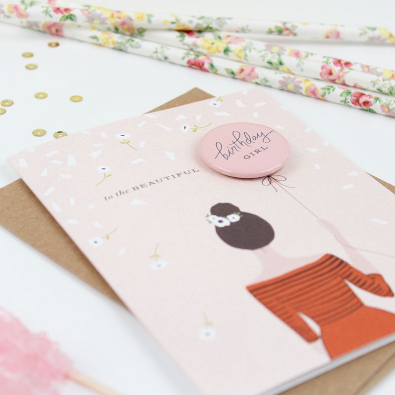 4ct Inklings Paperie Birthday Girl Button Cards Set