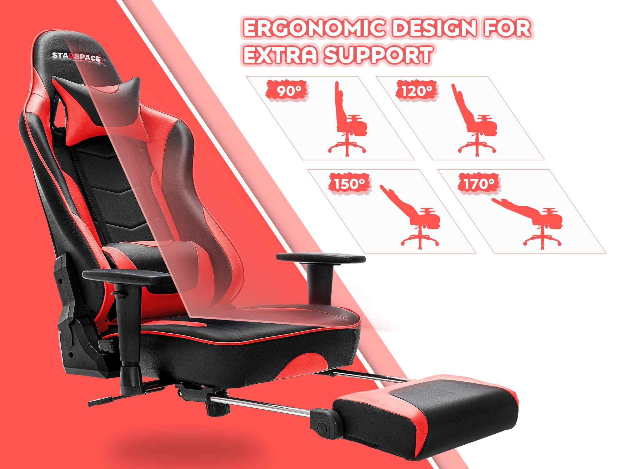 STARSPACE Adjustable Lumbar Support Footrest Gaming Chair with Racing Ergonomic Desk Chair