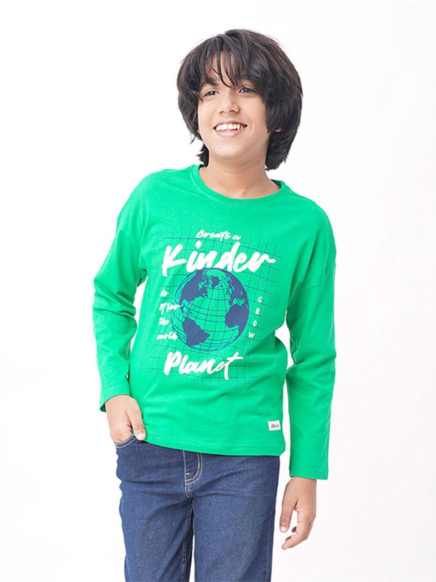 Edheads Kids Green Cotton Printed Full Sleeves T-Shirt