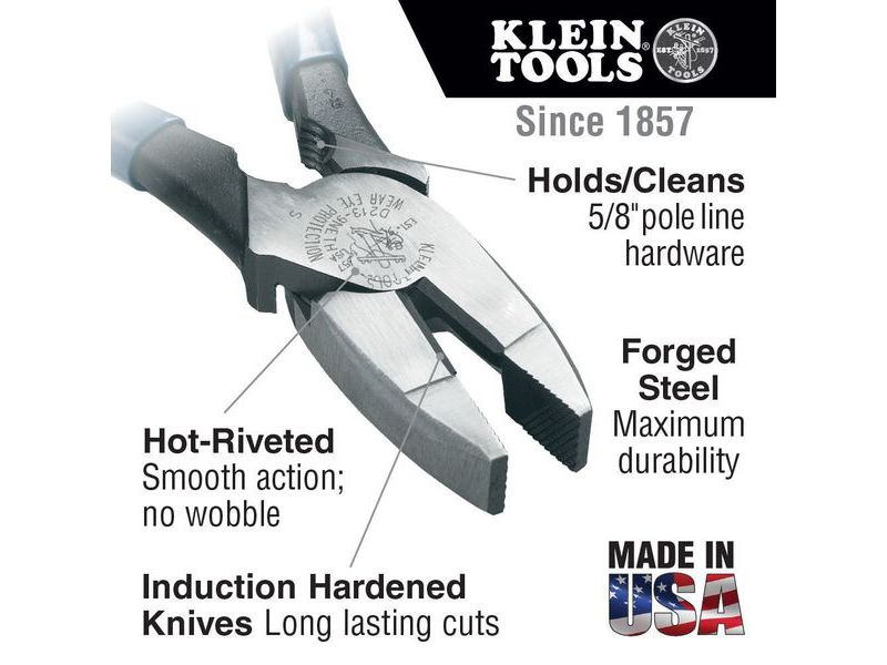 KLEIN TOOLS HD213-9NETH Lineman's Pliers Bolt Thread-Holding, 9-Inch