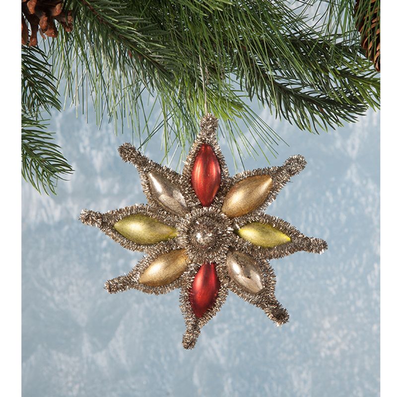 Holiday Ornaments 5.5" Eight Pointed Tinsel Star Vintage  -  Tree Ornaments