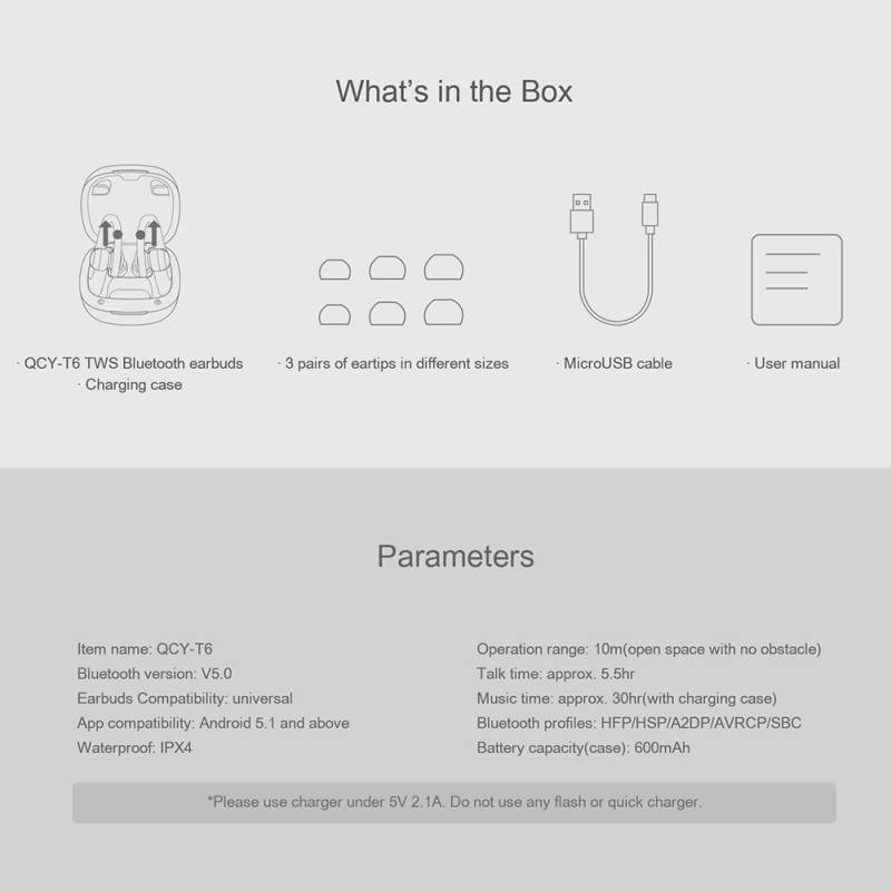 QCY T6 IPX5 Waterproof High-definition Call Wireless Bluetooth Headset Binaural Sports Headset