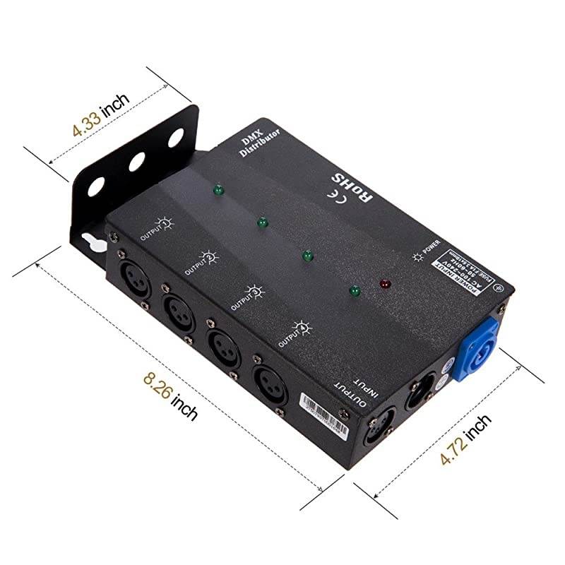 4 Way Isolated DMX Splitter Amplifier Distributor with 3-Pin Outputs