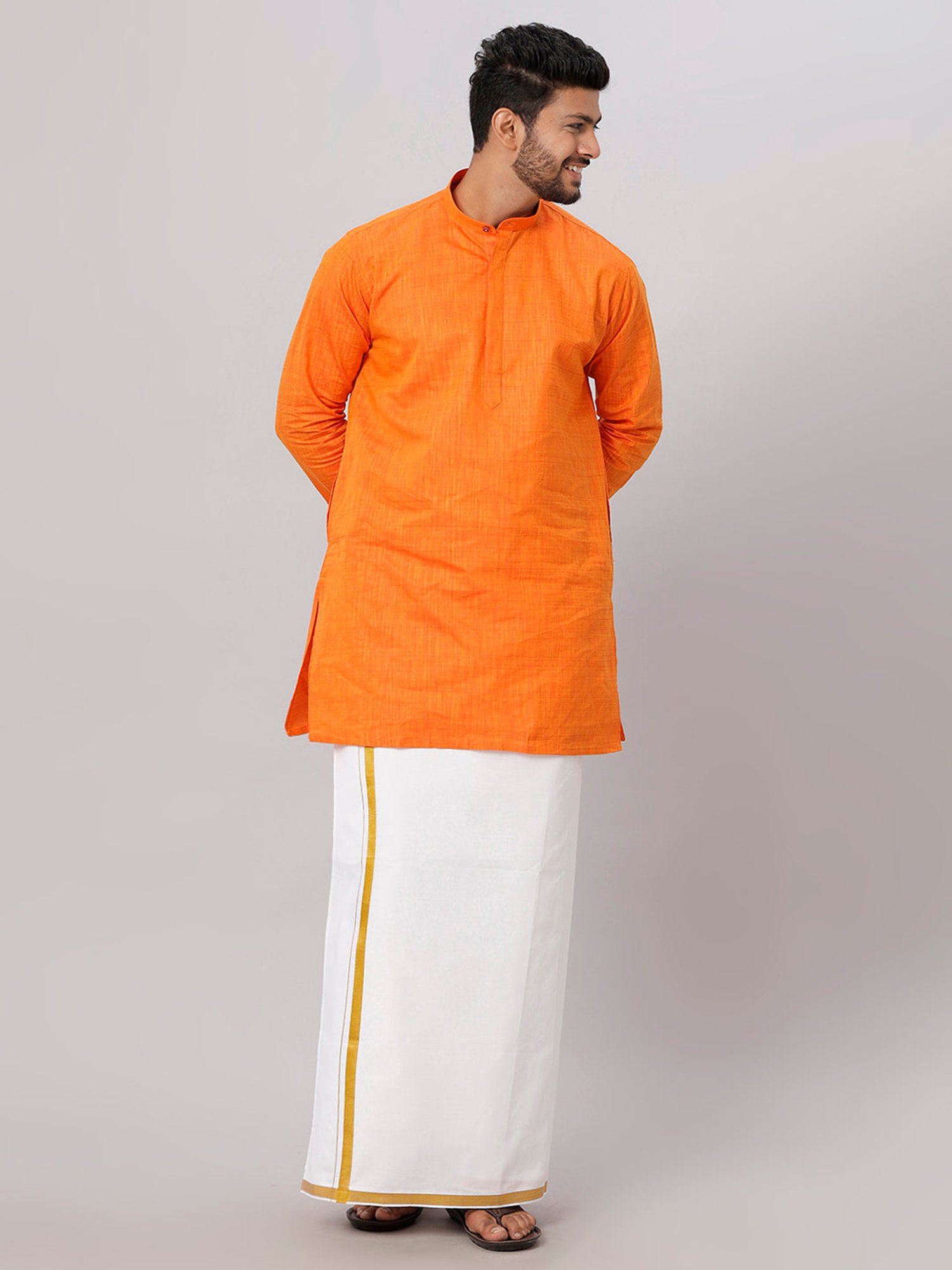 Ramraj Orange Cotton Regular Fit Kurta Set with Bottom