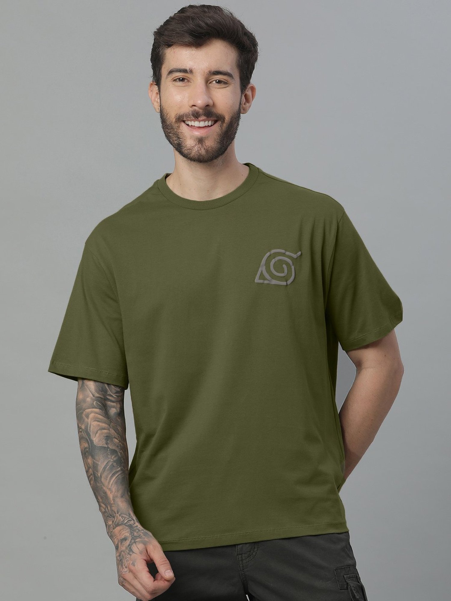 Free Authority Olive Loose Fit Printed T-Shirt
