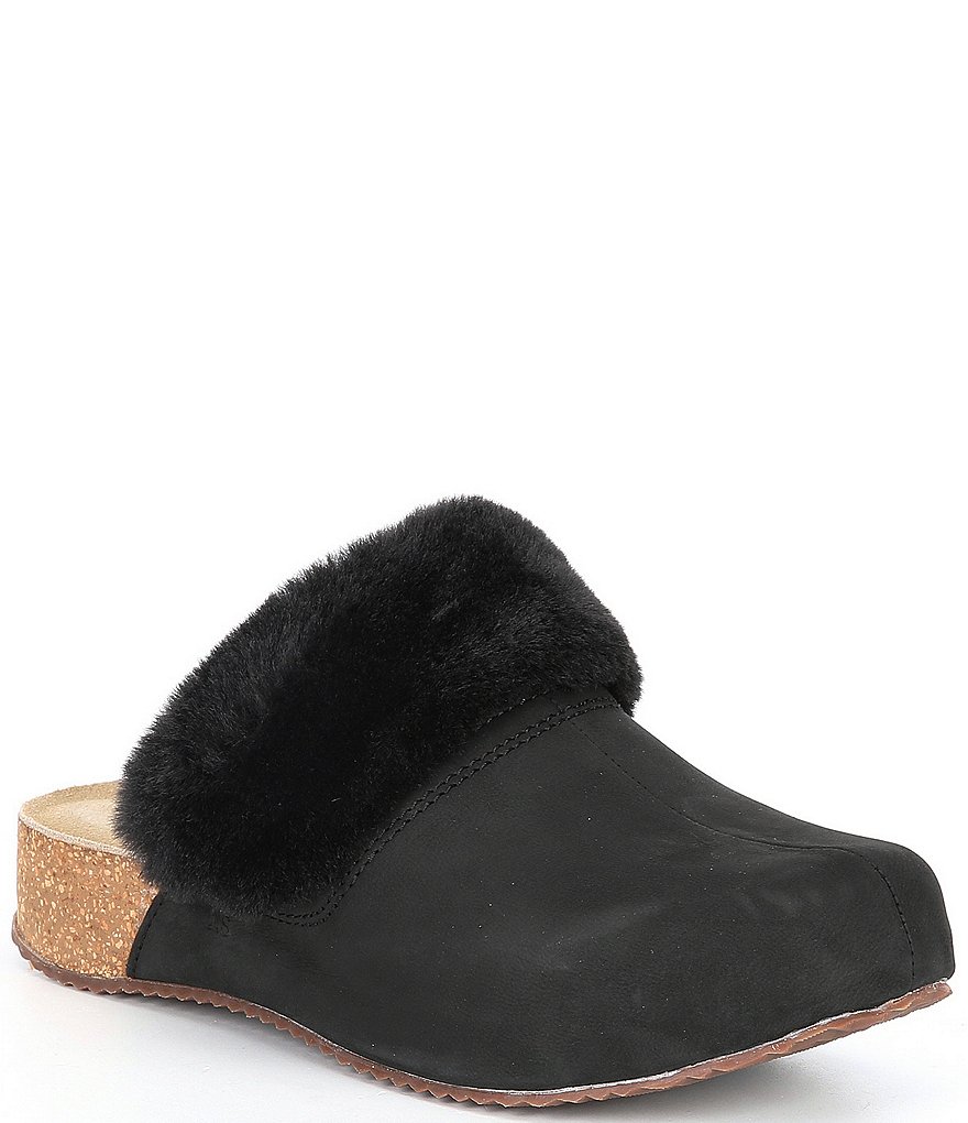 Josef Seibel Tonga 68 Leather Faux Fur Trim Clog Mules