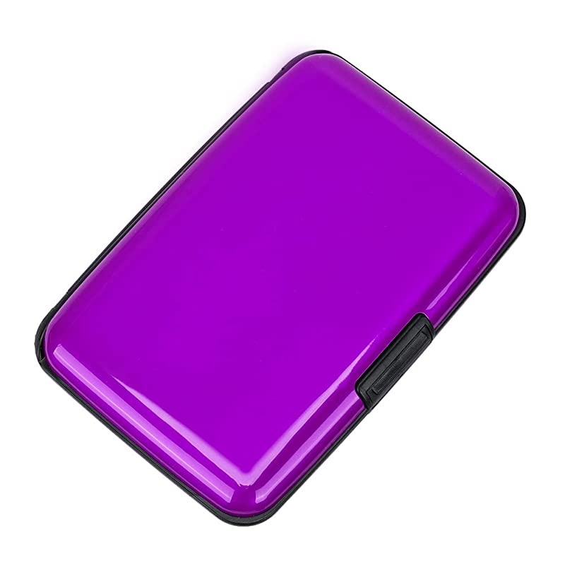 RFID Blocking Credit Card Protector Aluminum ID Case Hard Shell Business Card Holders Metal Wallet for Men or Women (Aluminum, Purple)