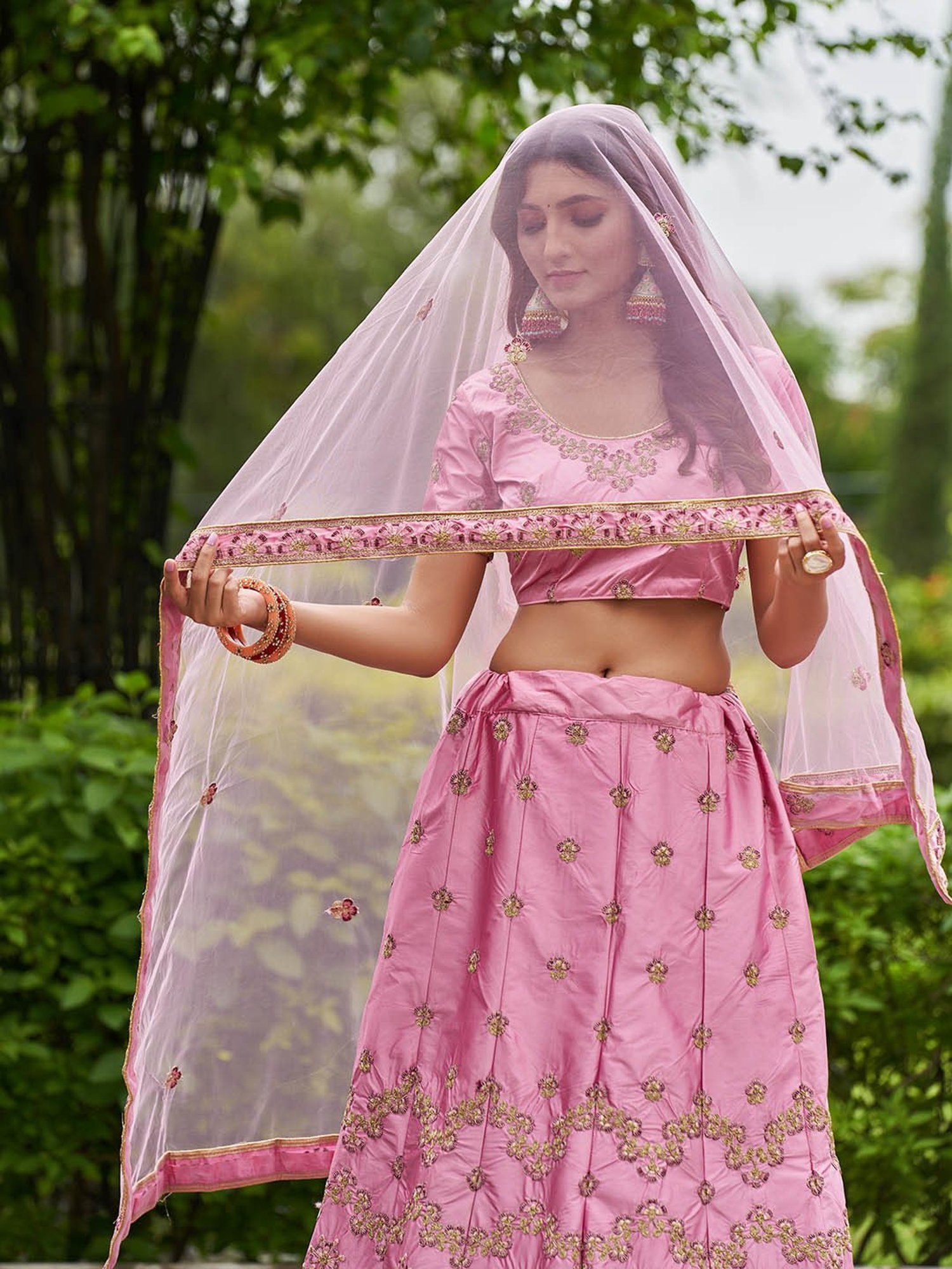 Warthy Ent Pink Embroidered Lehenga Choli Set With Dupatta