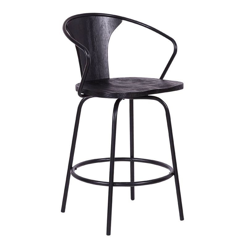 26" Payton Industrial Swivel Wood and Metal Barstool Black - Armen Living