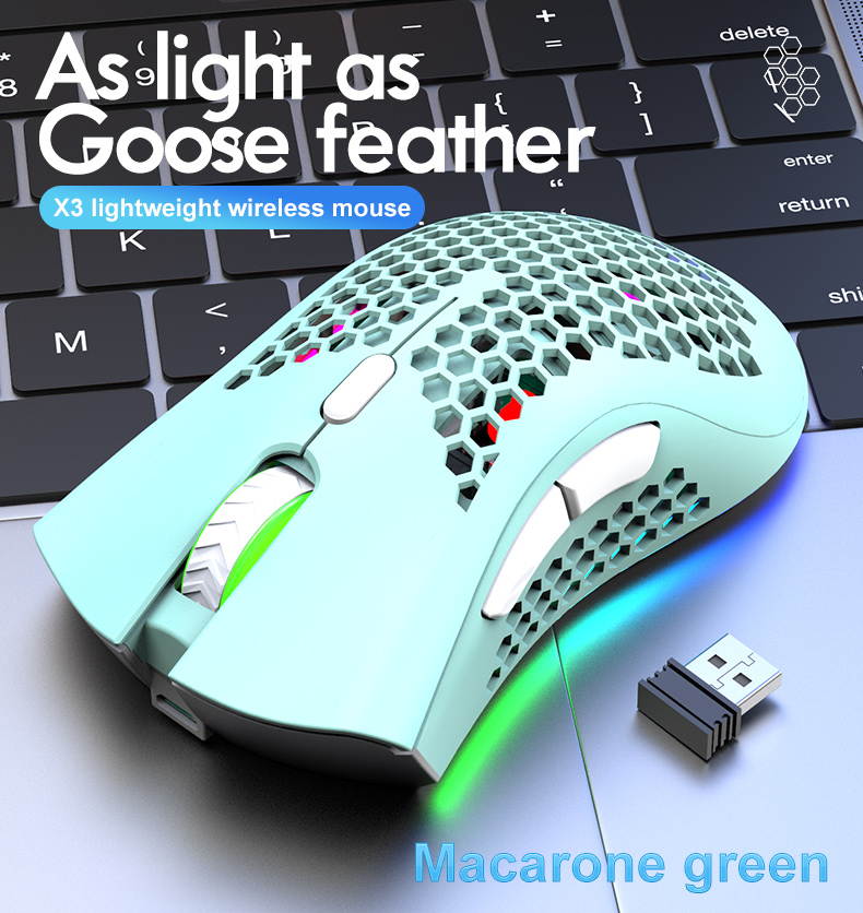 X3 E-sport Wireless Mouse RGB Dual Mode Gaming Mechanical Macro Computer Notebook Mouse Ultralight Honeycomb Shell Mouse