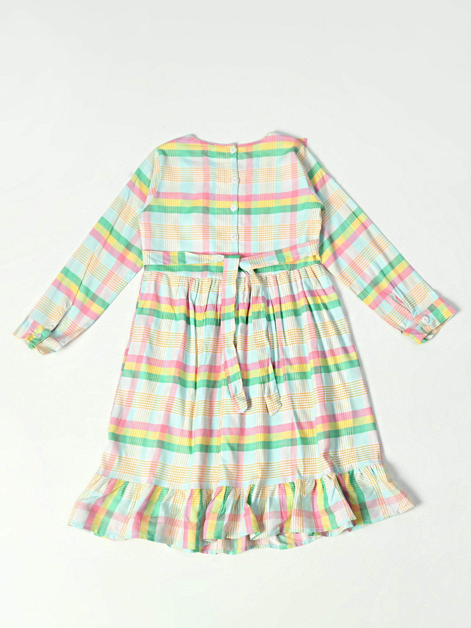 Bella Moda Kids White Checks Full Sleeves Fit & Flare Dress