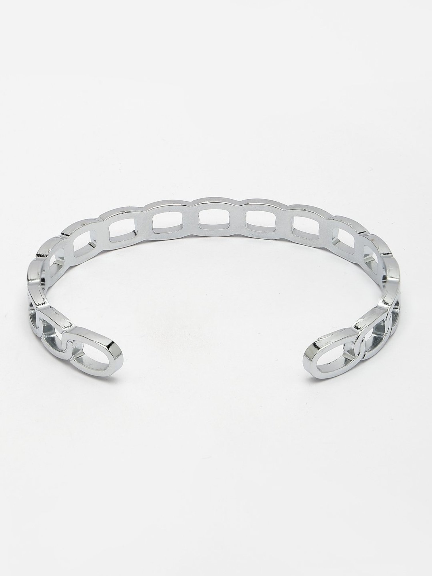NVR Men Silver-Plated Metal Cuff Bracelet