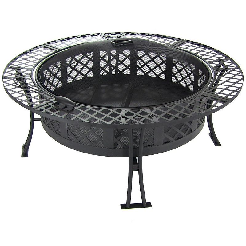 Sunnydaze Outdoor Camping or Backyard Steel Diamond Weave Fire Pit Bowl with Spark Screen - 40" - Black