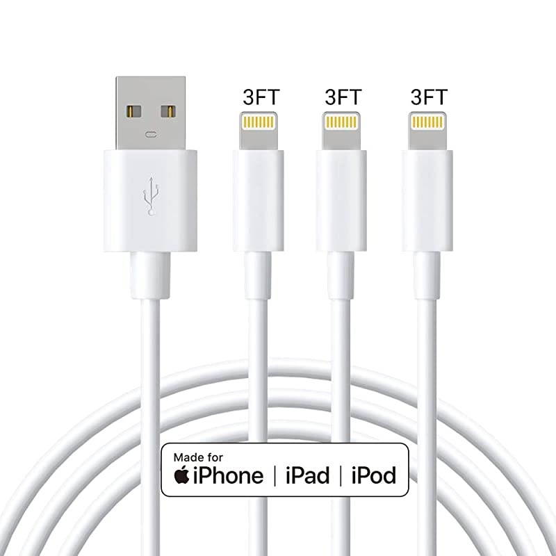 iPhone Charger Cable MFi Certified Lightning Cable 3Pack 3FT Fast Charging iPhone USB Cable Compatible iPhone Xs Max X 8Plus 7Plus 6S Plus 6 5S iPad Pro Air iPod and More White