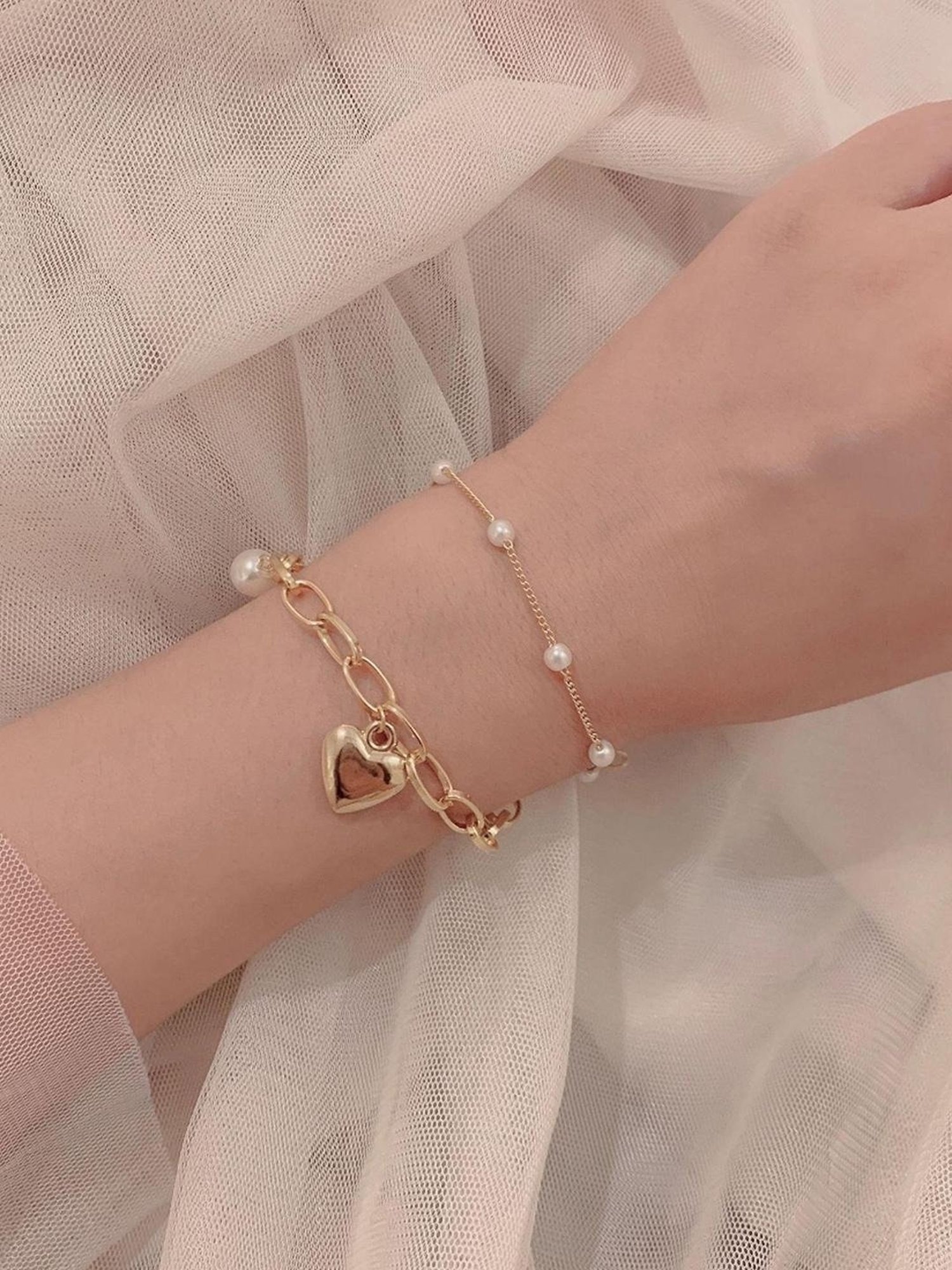 YouBella Jewellery Gold-Plated Heart Shape Flexible fit Bracelet - Set of 4