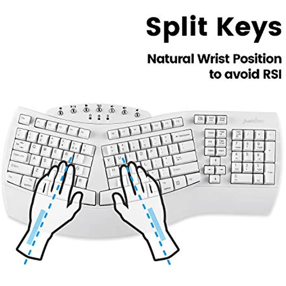 Perixx PERIBOARD-612W Wireless Ergonomic Split Keyboard with Dual Mode 2.4G and Bluetooth Feature, Compatible with Windows 10 and Mac OS X System, White