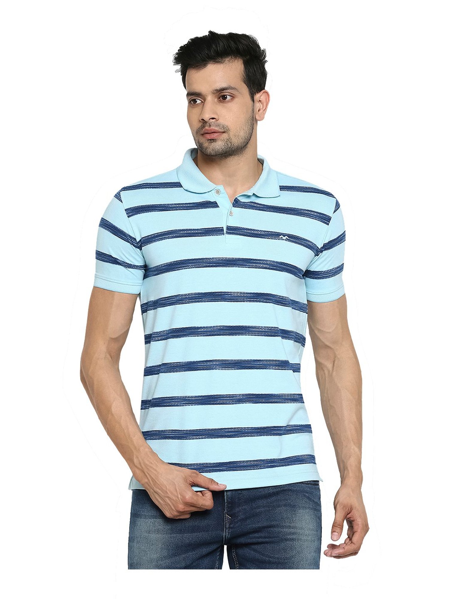 Mufti Blue Striped Polo T-Shirt