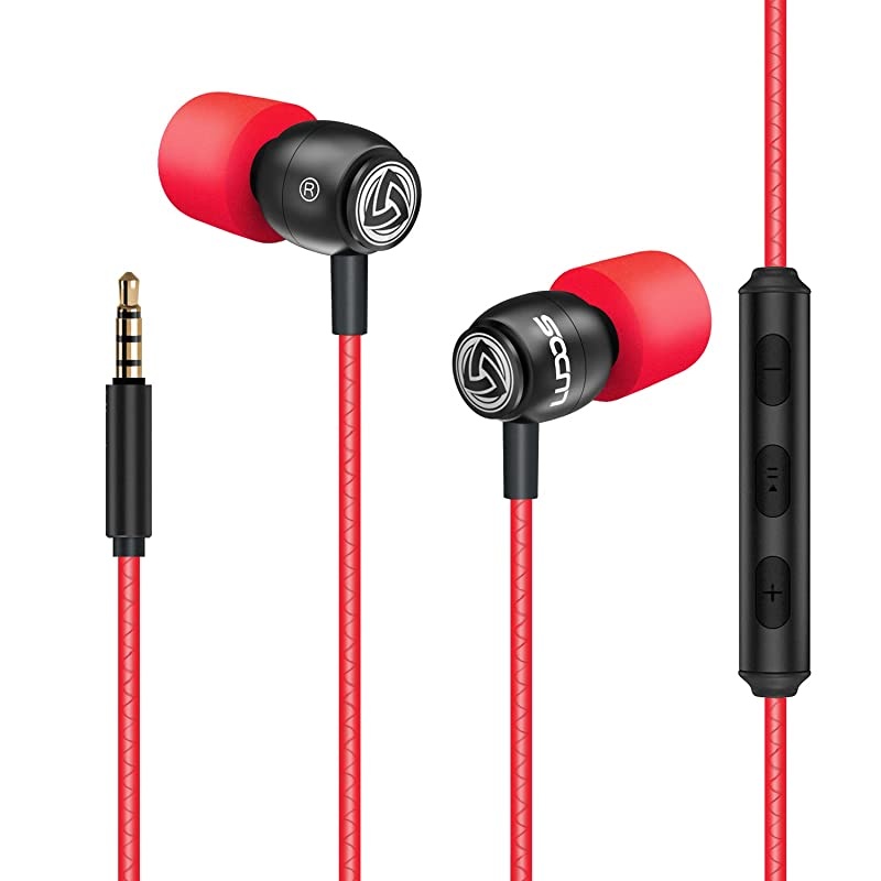 Clamor Wired Earbuds in Ear Headphones with Microphone, Earphones with Mic and Volume Control, Memory Foam, Reinforced Cable, Bass Compatible with iPhone, Apple, iPad, Computer, Laptop, PC