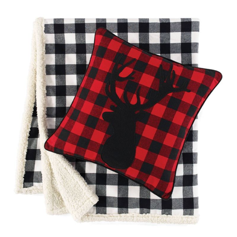 Red Cabin Plaid Stag Head Throw Pillow - Eddie Bauer