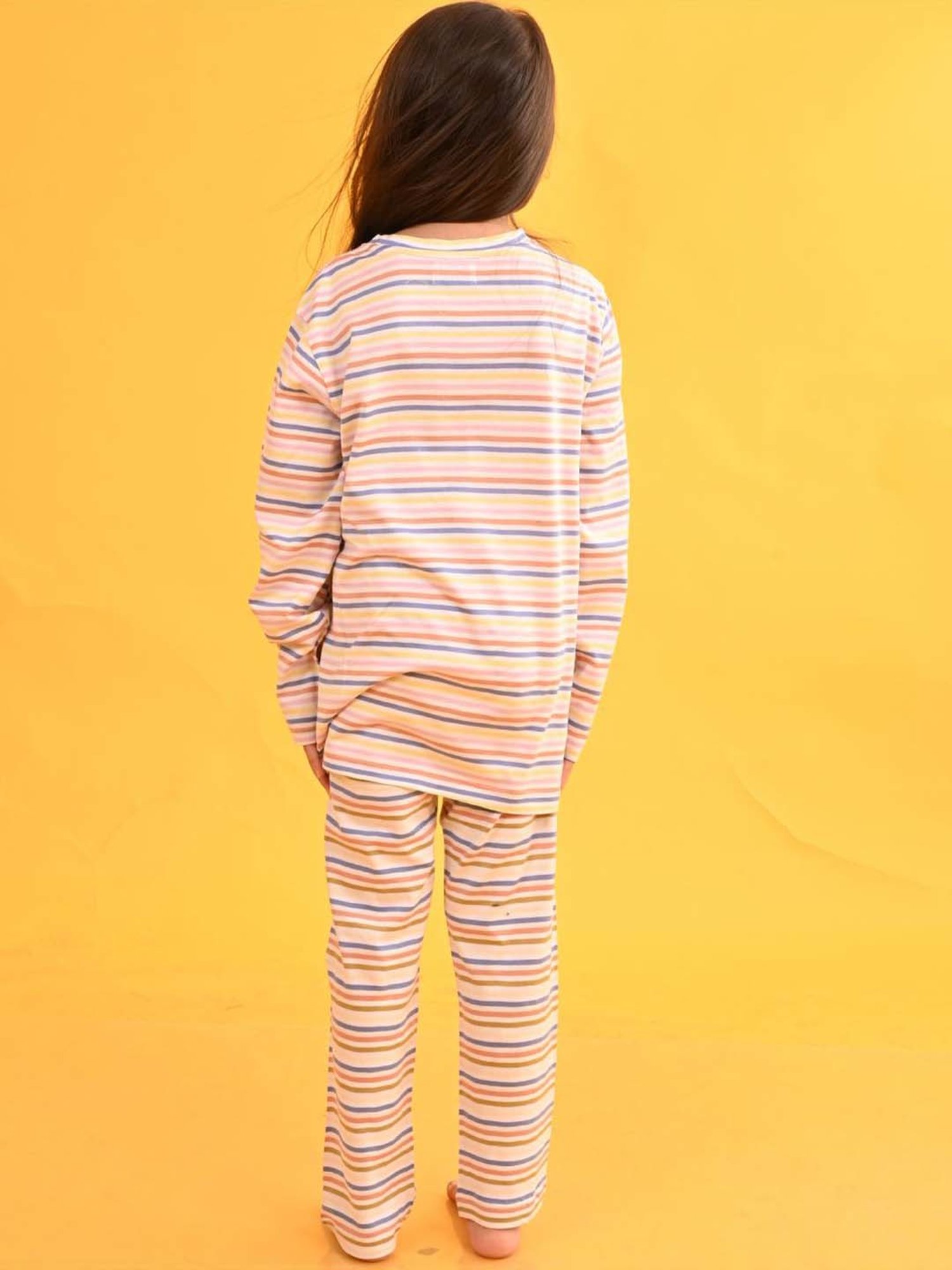 Anthrilo Kids Beige Cotton Striped Full Sleeves T-Shirt & Trouser