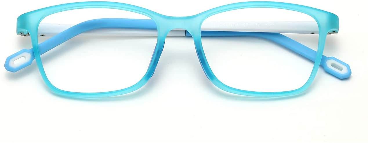 Blue Light Blocking Glasses for Kids Boys Girls TR90 Square Flexible Frame Anti-Blue Light Anti-Eyestrain Anti-Glare Anti UV Age 4-10 Blue