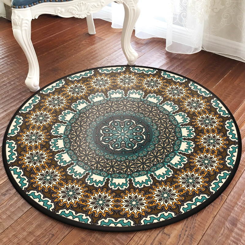Ethnic Style Carpet Baroque Style Mandala Round Mat Carpet-Type D