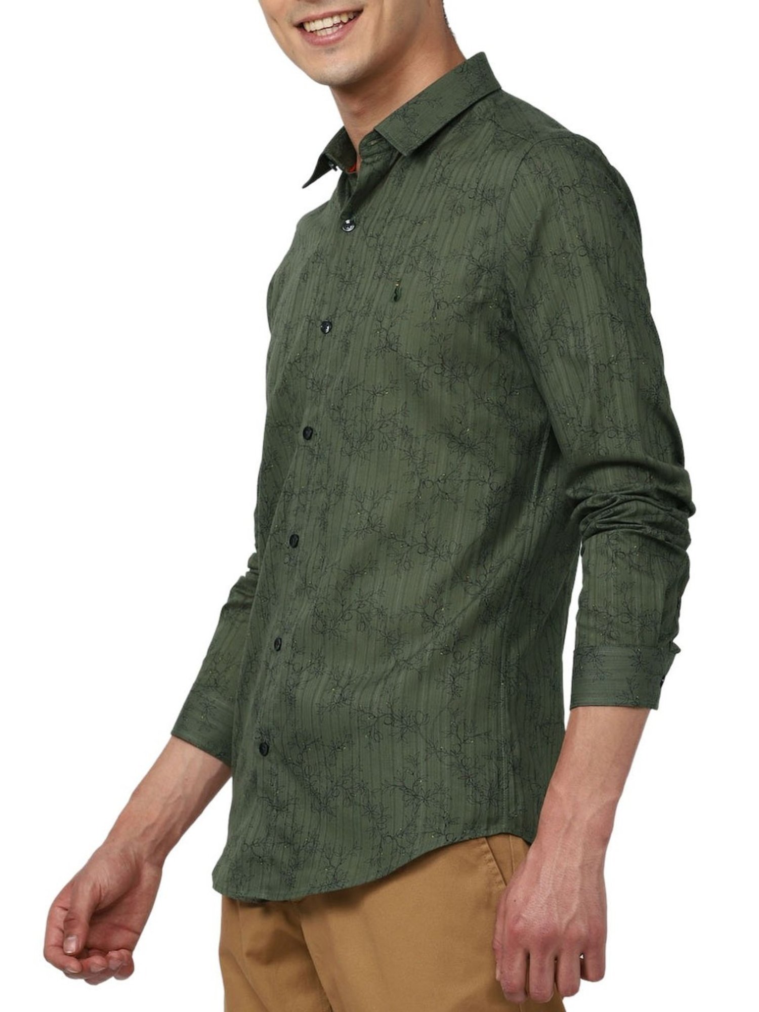 Simon Carter London Green Printed Slim Fit Shirt