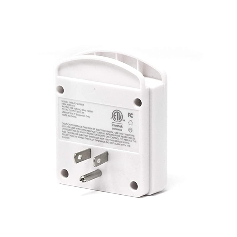 Surge Protector 2 Outlets Power Strip Station with 2 USB Ports Multiple Outlet Splitter Extender Adapter with Phone Shelf Stand ETL Listed White