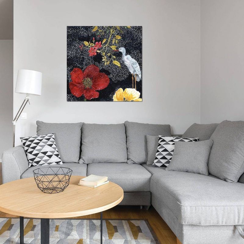 Heron with Red Flower by Miri Eshet Unframed Wall Canvas - iCanvas