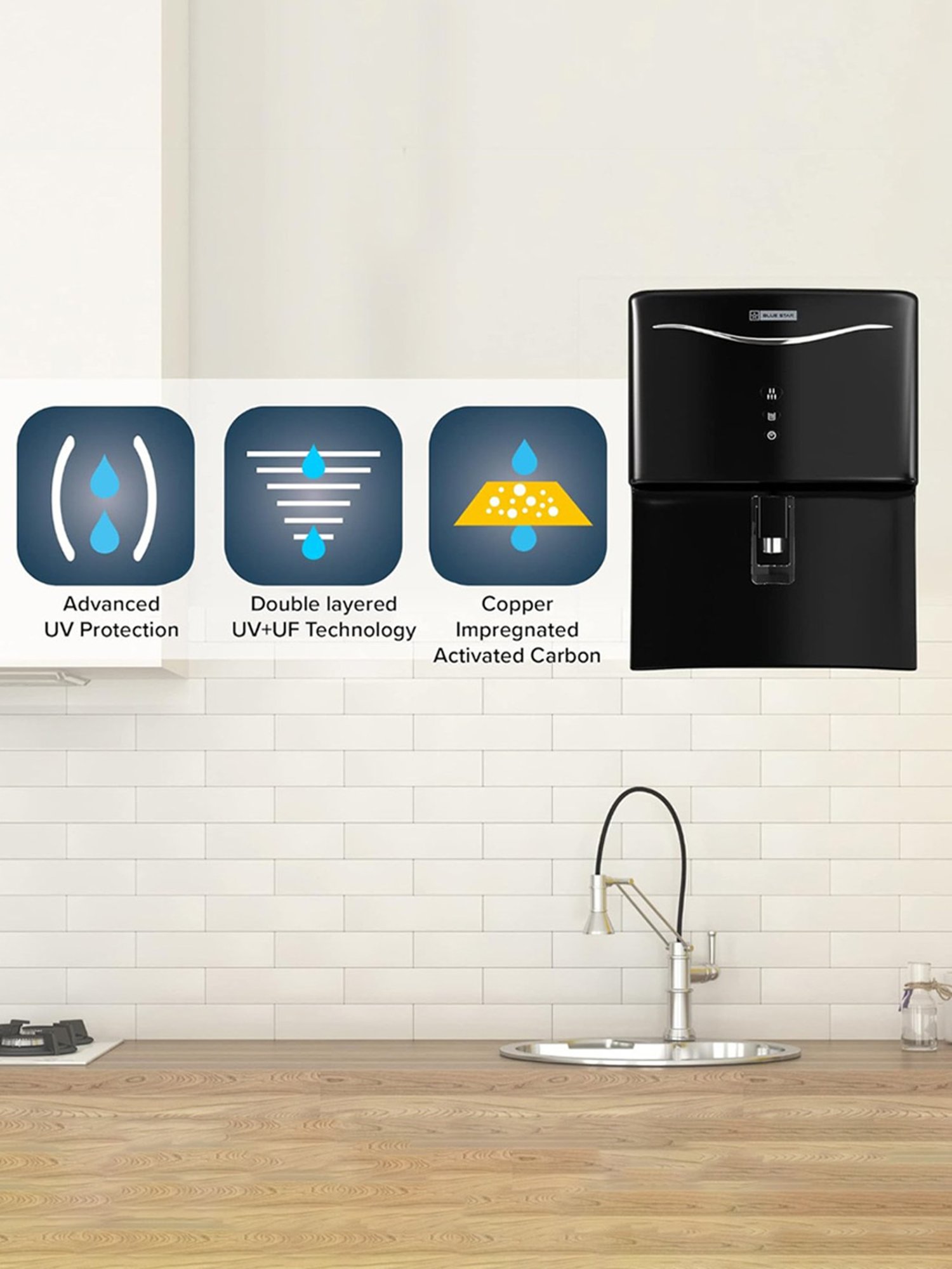 Blue Star Water Purifier 7L with  Double Layered UV+UF Technology & 6 Stage Purification (Black)