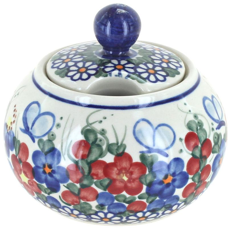 Blue Rose Polish Pottery Garden Butterfly Sugar Bowl